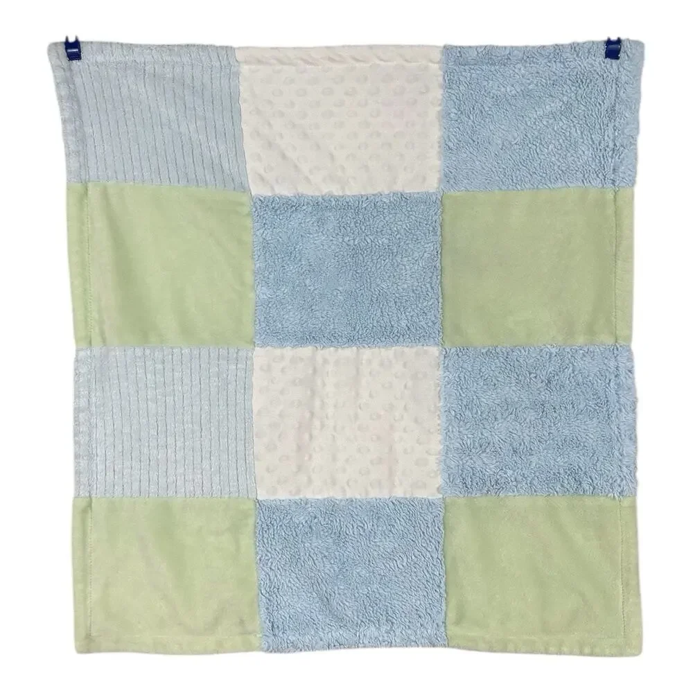 Baby Essentials Blue Green White Patchwork Baby Blanket Minky Dot